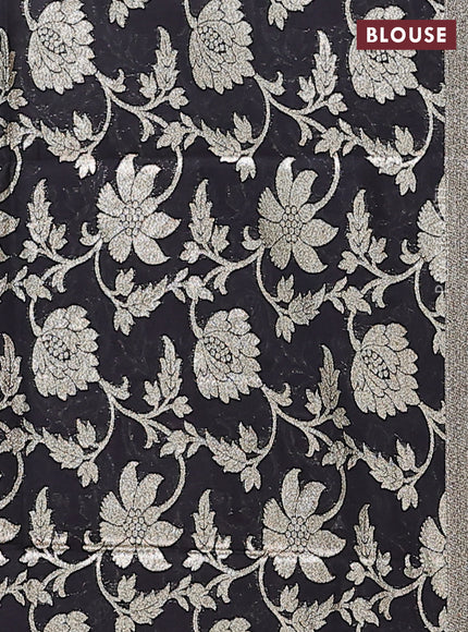 Semi mangalgiri saree lavender and black with plain body and zari woven border
