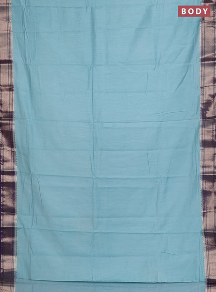 Semi mangalgiri saree light blue and violet with plain body and zari woven border