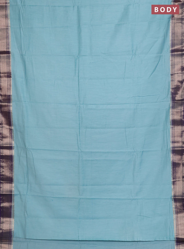 Semi mangalgiri saree light blue and violet with plain body and zari woven border