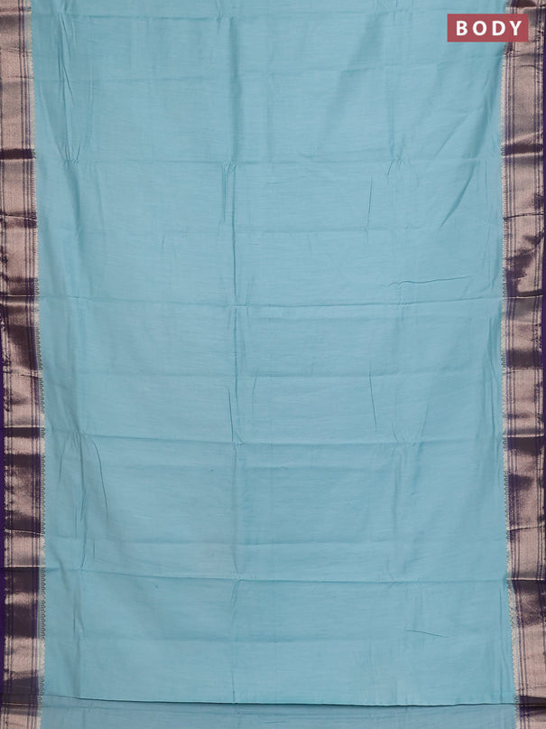 Semi mangalgiri saree light blue and violet with plain body and zari woven border