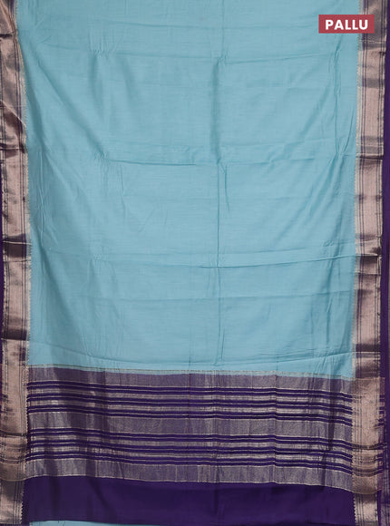 Semi mangalgiri saree light blue and violet with plain body and zari woven border