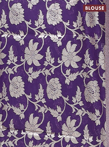 Semi mangalgiri saree light blue and violet with plain body and zari woven border