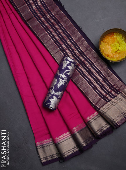 Semi mangalgiri saree pink and jamun shade with plain body and zari woven border