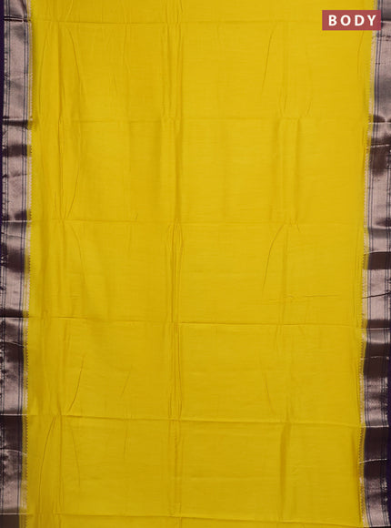 Semi mangalgiri saree lime yellow and violet with plain body and zari woven border