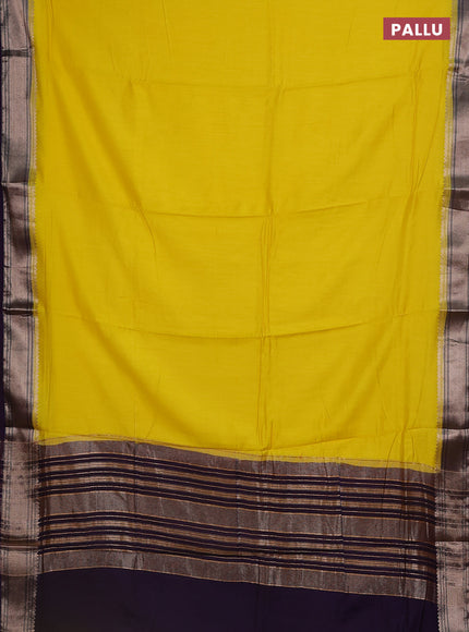 Semi mangalgiri saree lime yellow and violet with plain body and zari woven border
