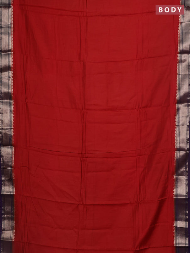 Semi mangalgiri saree red and violet with plain body and zari woven border