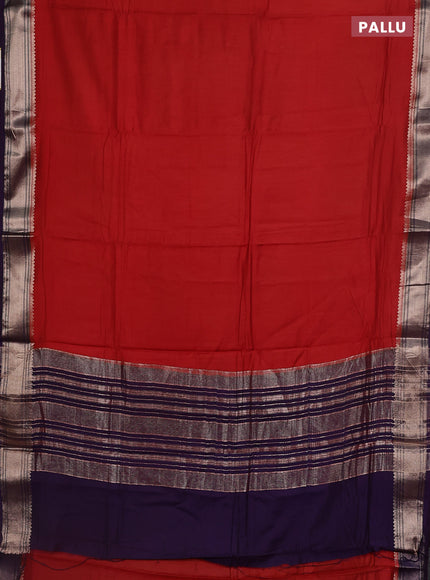 Semi mangalgiri saree red and violet with plain body and zari woven border