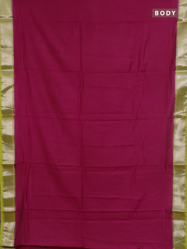 Semi mangalgiri saree pink and light green with plain body and zari woven border