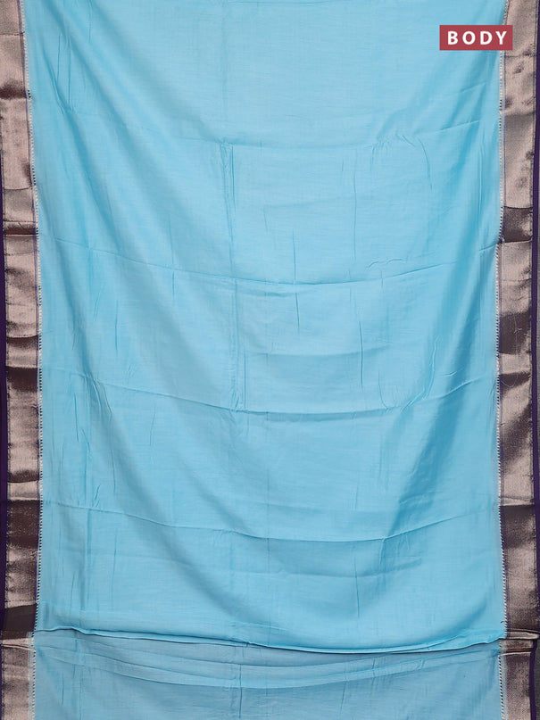 Semi mangalgiri saree pastel blue and blue with plain body and zari woven border