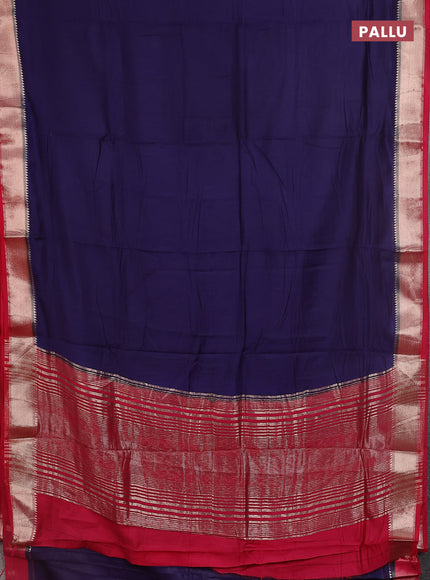 Semi mangalgiri saree blue and pink with plain body and zari woven border