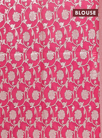 Semi mangalgiri saree blue and pink with plain body and zari woven border