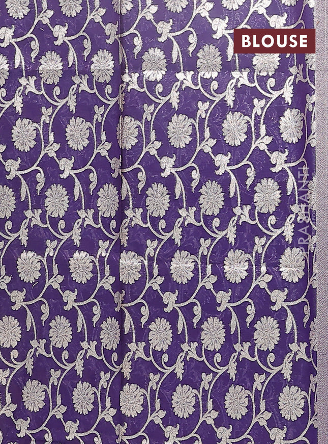 Semi mangalgiri saree dark mustard and purple with plain body and zari woven border