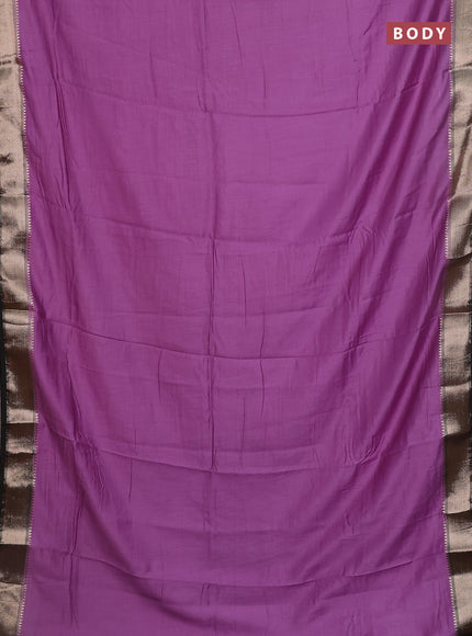 Semi mangalgiri saree lavender shade and black with plain body and zari woven border