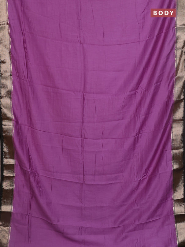 Semi mangalgiri saree lavender shade and black with plain body and zari woven border
