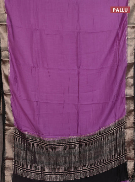 Semi mangalgiri saree lavender shade and black with plain body and zari woven border