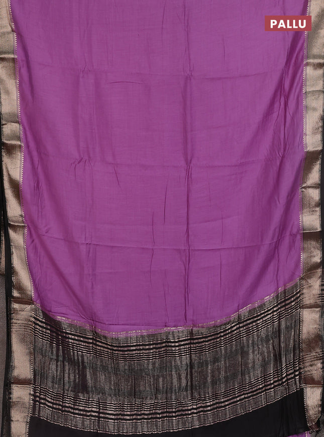Semi mangalgiri saree lavender shade and black with plain body and zari woven border