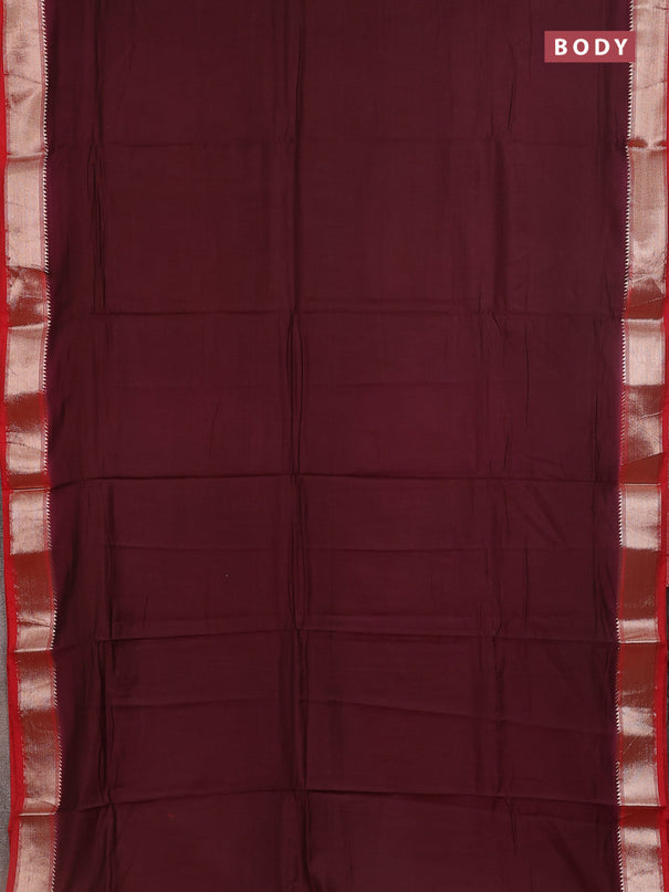 Semi mangalgiri saree deep wine shade and red with plain body and zari woven border