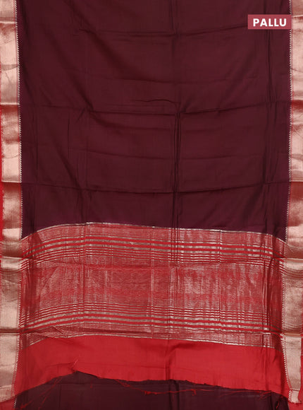 Semi mangalgiri saree deep wine shade and red with plain body and zari woven border