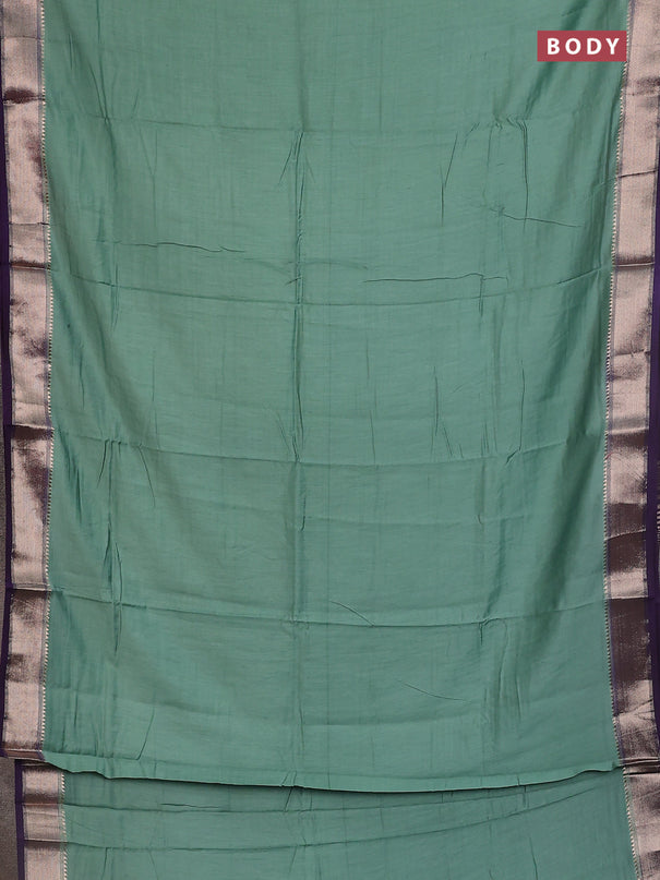 Semi mangalgiri saree pastel green and violet with plain body and zari woven border