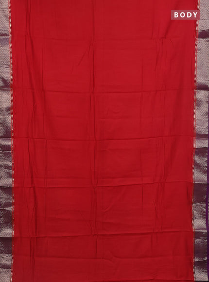 Semi mangalgiri saree red shade and purple with plain body and zari woven border