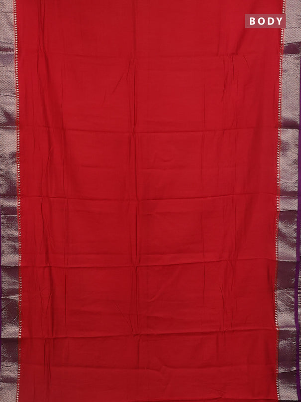 Semi mangalgiri saree red shade and purple with plain body and zari woven border
