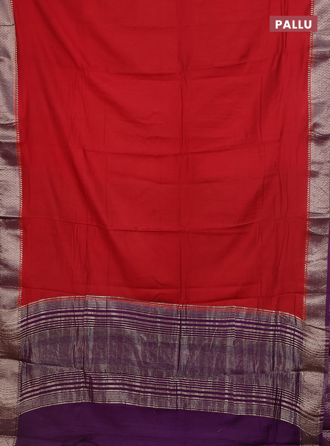Semi mangalgiri saree red shade and purple with plain body and zari woven border