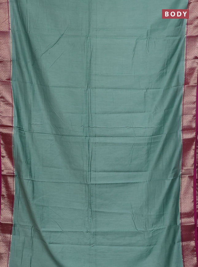 Semi mangalgiri saree pastel green and magenta pink with plain body and zari woven border