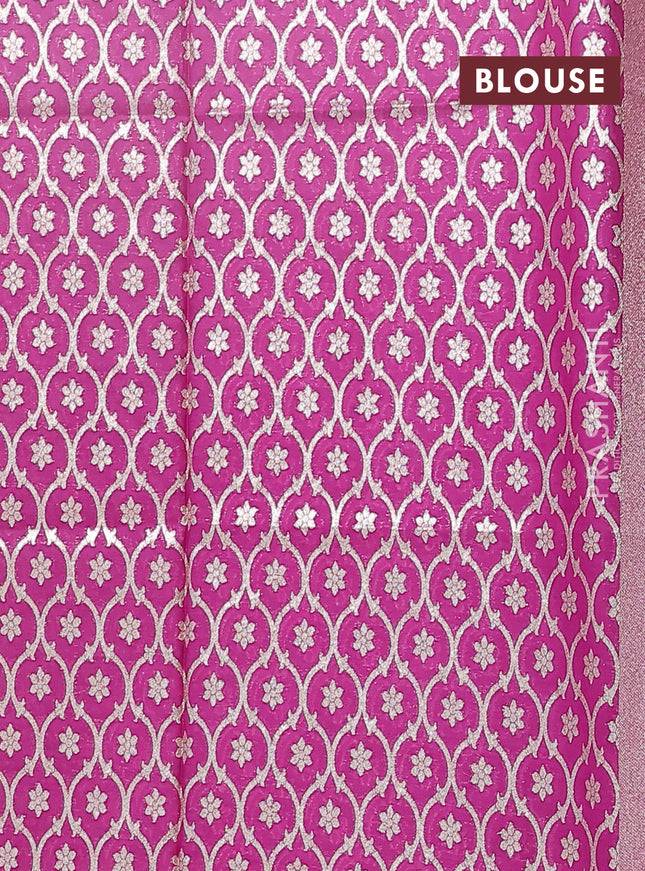 Semi mangalgiri saree pastel green and magenta pink with plain body and zari woven border