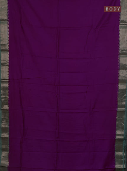Semi mangalgiri saree purple and pastel green with plain body and zari woven border