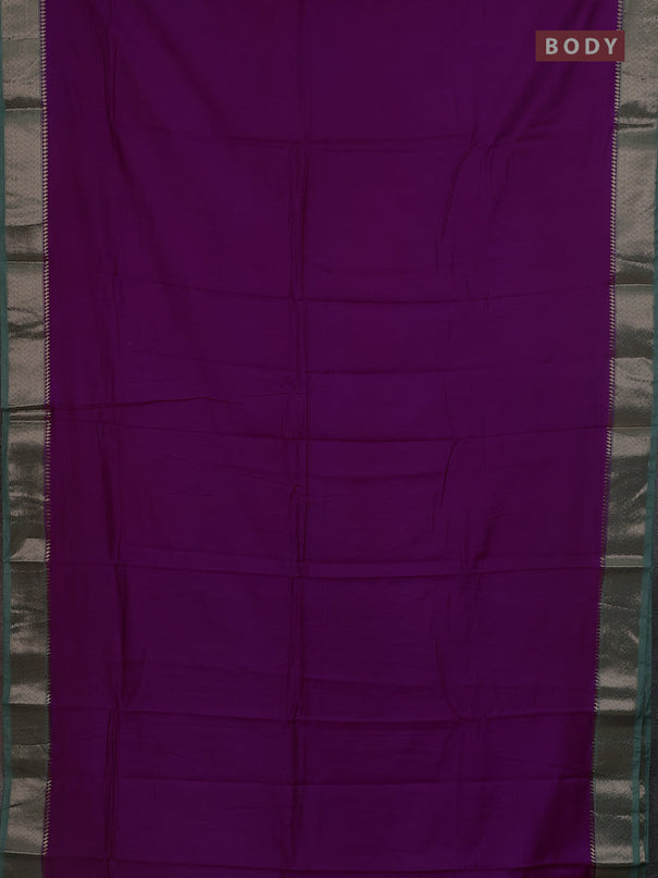 Semi mangalgiri saree purple and pastel green with plain body and zari woven border