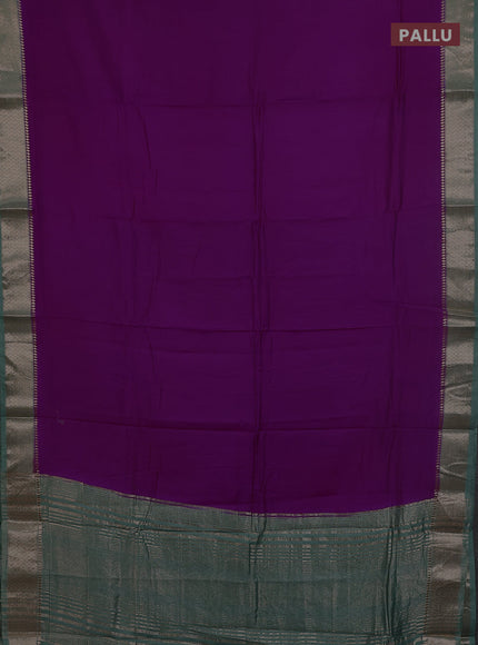 Semi mangalgiri saree purple and pastel green with plain body and zari woven border