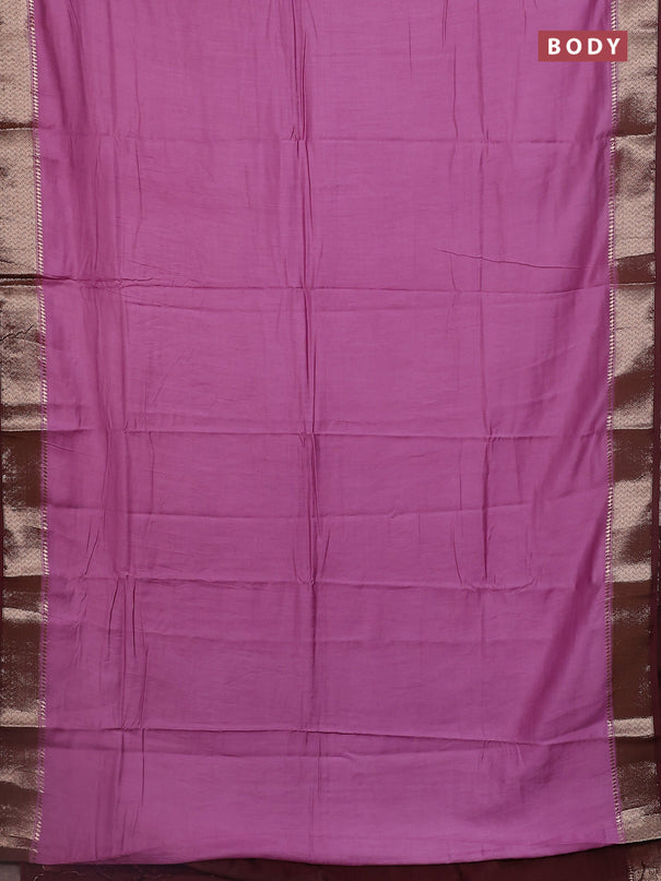 Semi mangalgiri saree mauve pink and brown with plain body and zari woven border