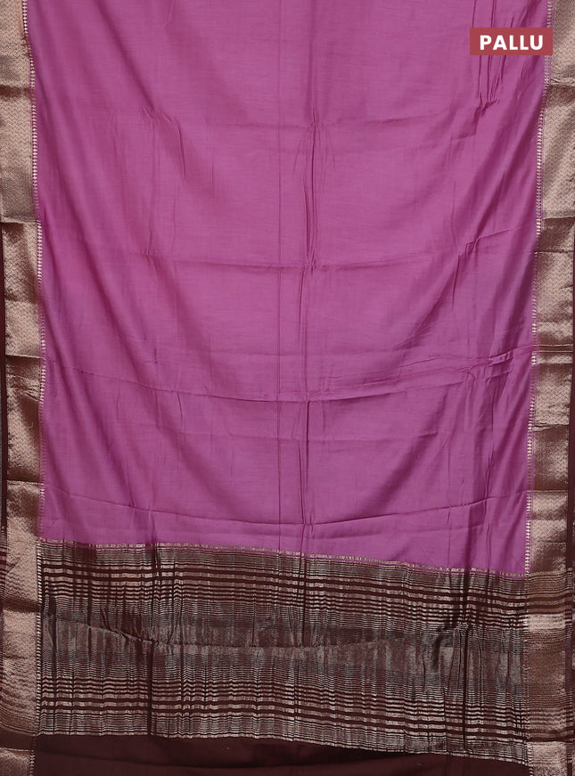 Semi mangalgiri saree mauve pink and brown with plain body and zari woven border
