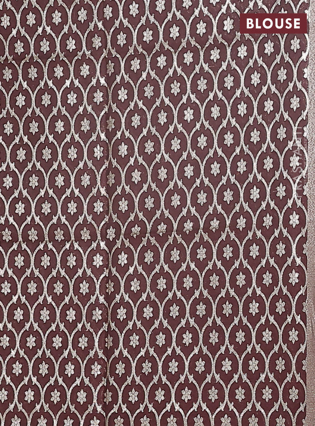 Semi mangalgiri saree pastel peach shade and brown with plain body and zari woven border