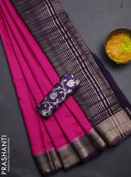 Semi mangalgiri saree pink and deep purple with plain body and zari woven border