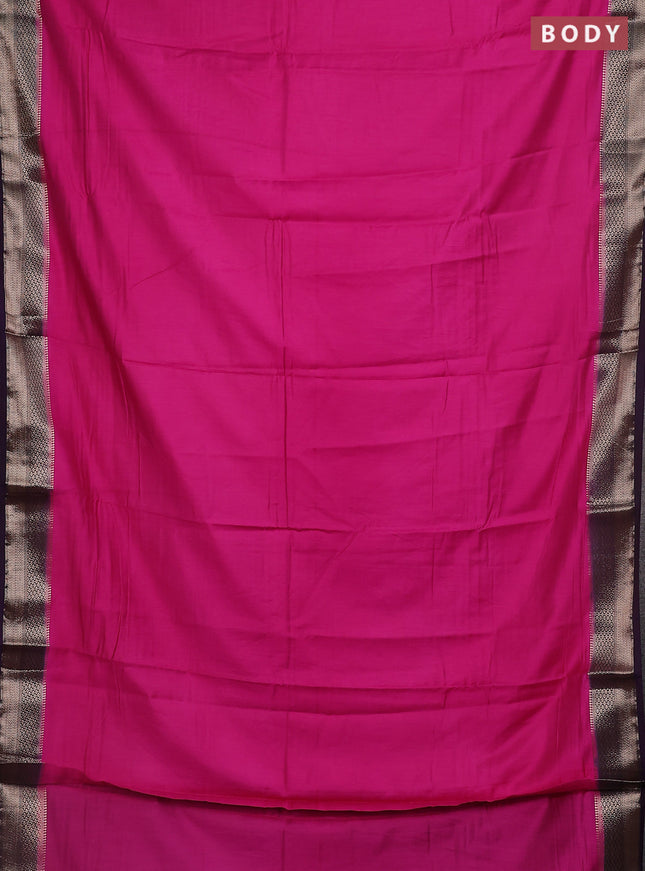 Semi mangalgiri saree pink and deep purple with plain body and zari woven border