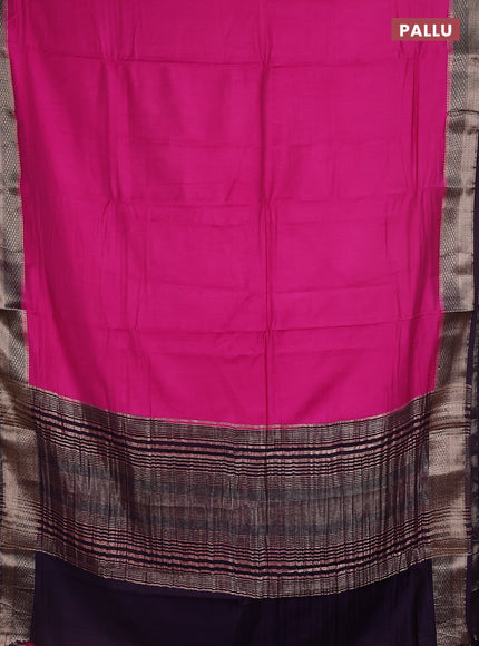 Semi mangalgiri saree pink and deep purple with plain body and zari woven border