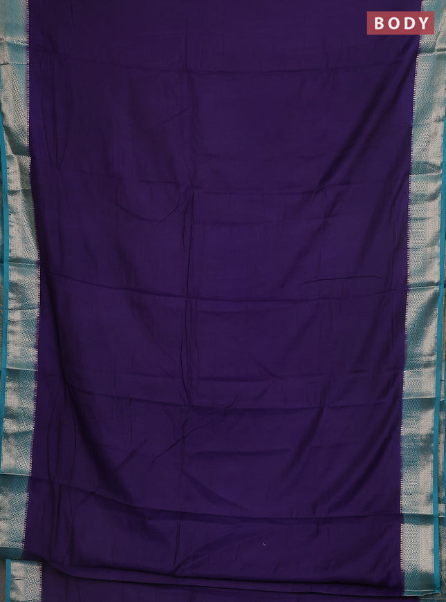 Semi mangalgiri saree violet and teal blue with plain body and zari woven border