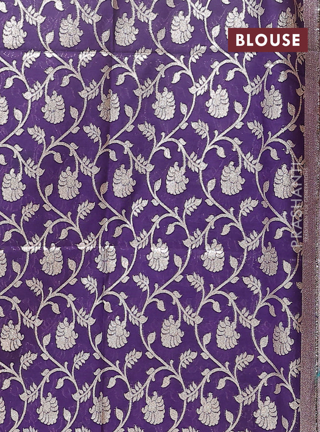 Semi mangalgiri saree pastel green and purple with plain body and zari woven border