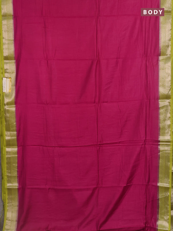 Semi mangalgiri saree pink and lime green with plain body and zari woven border