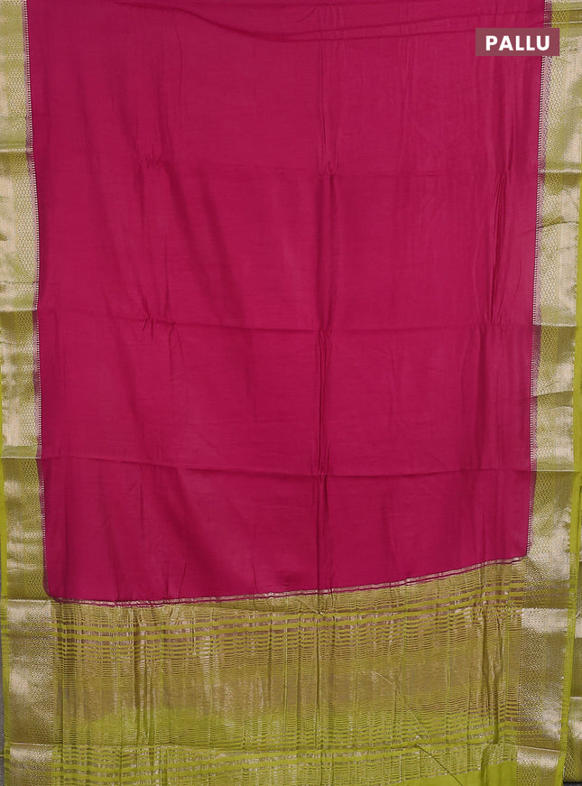 Semi mangalgiri saree pink and lime green with plain body and zari woven border
