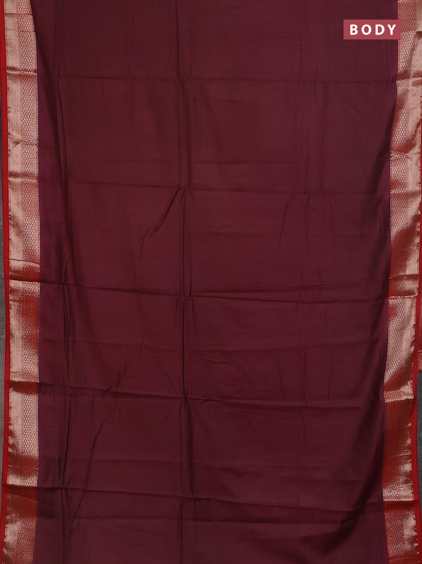 Semi mangalgiri saree deep maroon and red with plain body and zari woven border