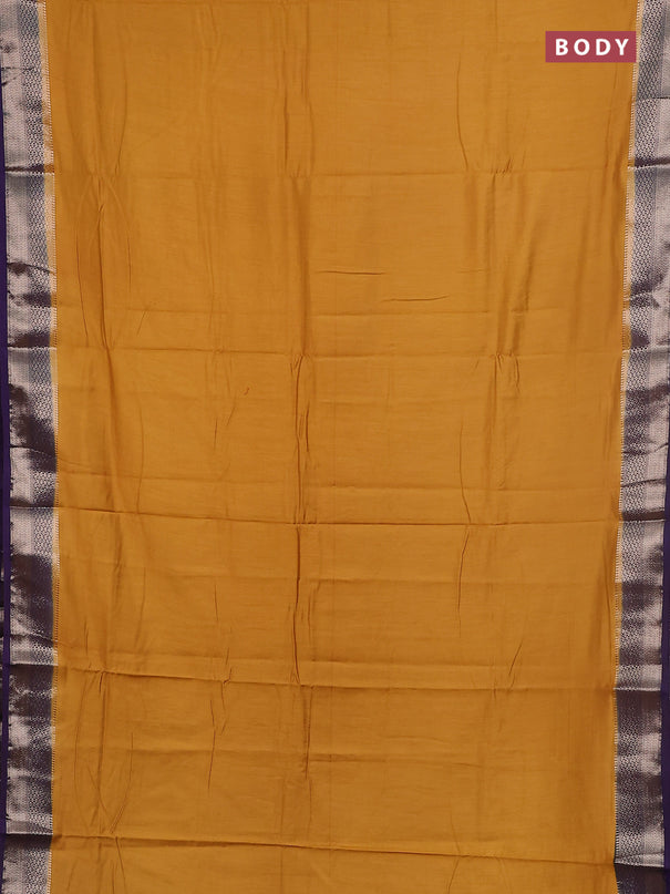 Semi mangalgiri saree dark mustard and purple with plain body and zari woven border