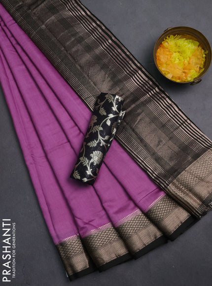 Semi mangalgiri saree lavender shade and black with plain body and zari woven border