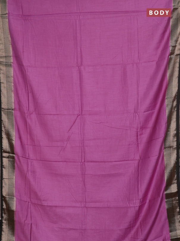 Semi mangalgiri saree lavender shade and black with plain body and zari woven border