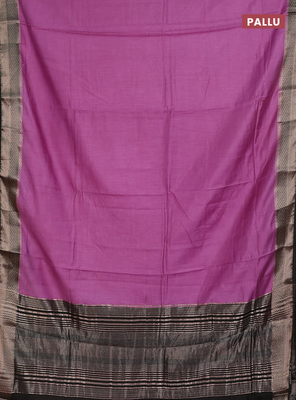Semi mangalgiri saree lavender shade and black with plain body and zari woven border