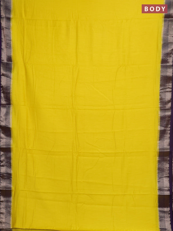 Semi mangalgiri saree lime yellow and purple with plain body and zari woven border