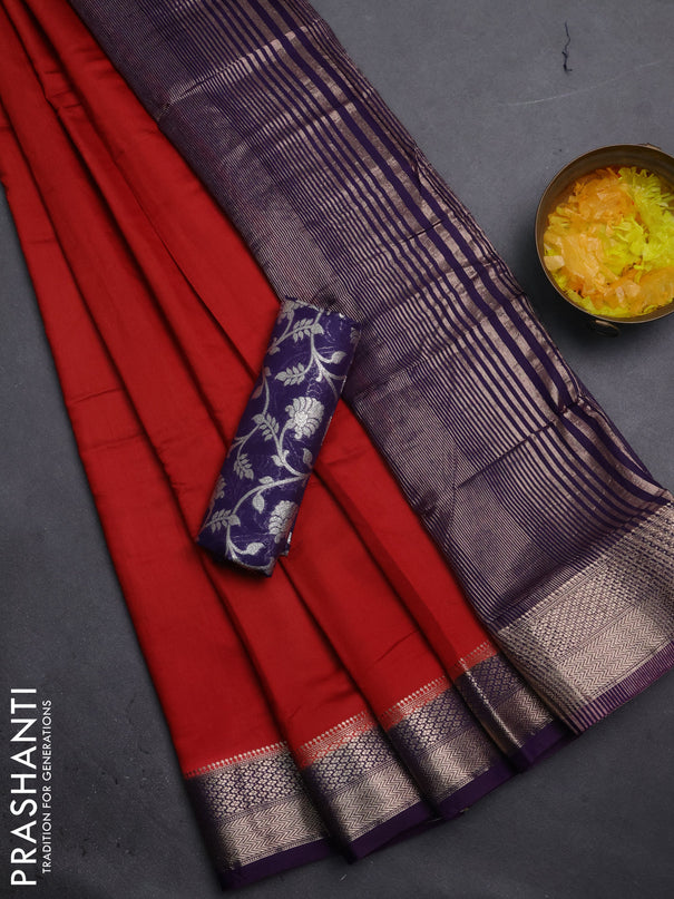 Semi mangalgiri saree rustic maroon and purple with plain body and zari woven border