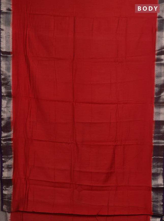 Semi mangalgiri saree rustic maroon and purple with plain body and zari woven border