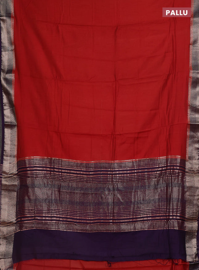 Semi mangalgiri saree rustic maroon and purple with plain body and zari woven border